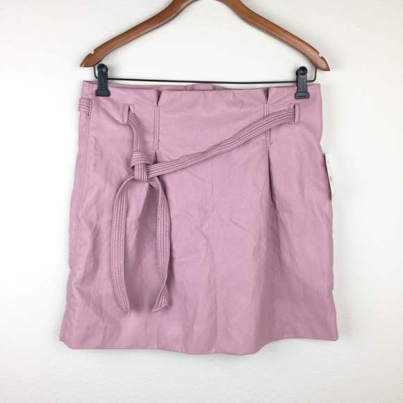Free People Payton Mauve Paperbag Leather Skirt Mini Bow Lined - Picture 6 of 10